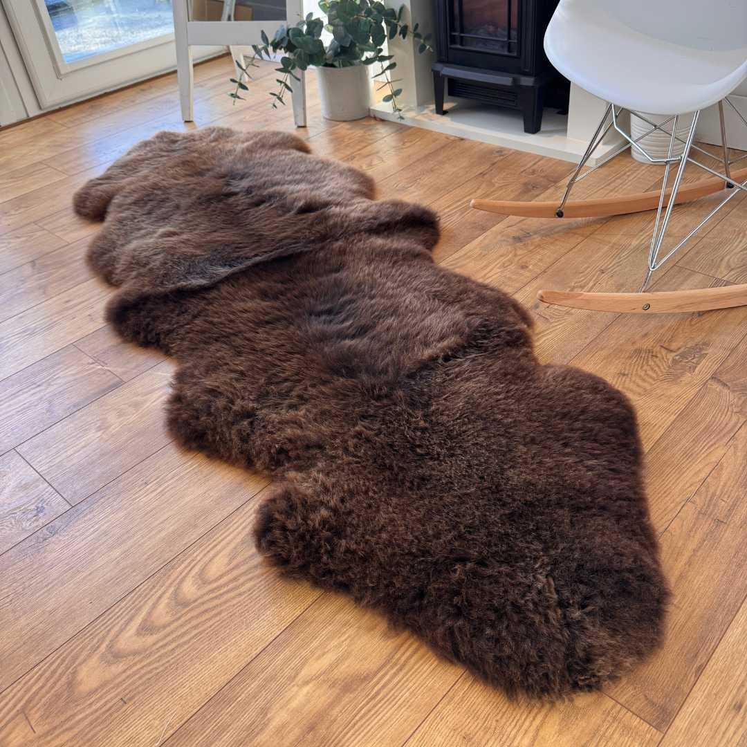100% British Rare Breed Double Sheepskin Rug in Undyed "Woodland Mocha" – Handmade in Somerset