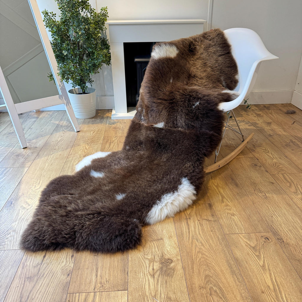 100% British Jacob Undyed Rare Breed Sheepskin Double Rug - Handmade in Somerset