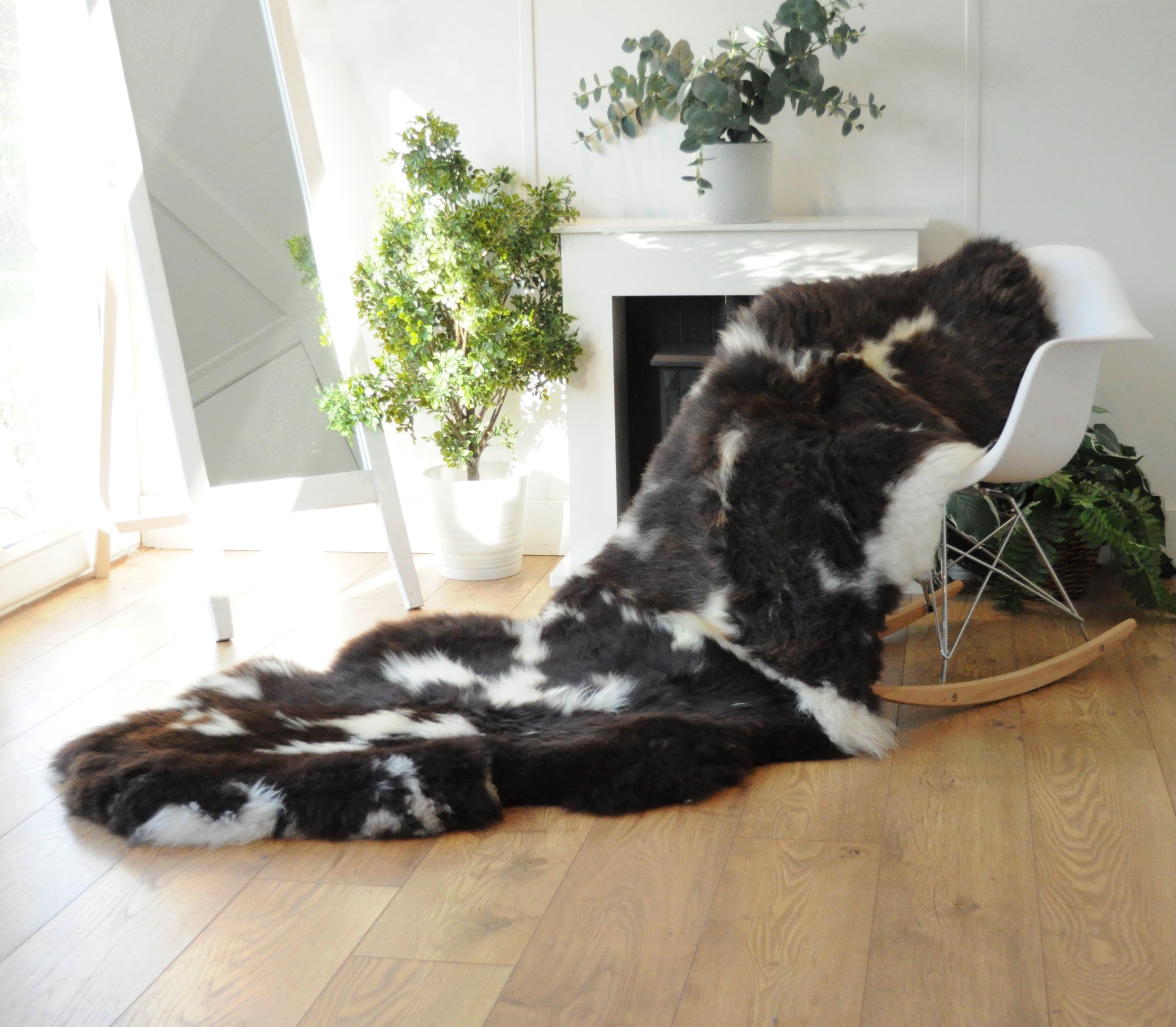 100% British Jacob Undyed Rare Breed Supersize Sheepskin Double Rug - Handmade in Somerset