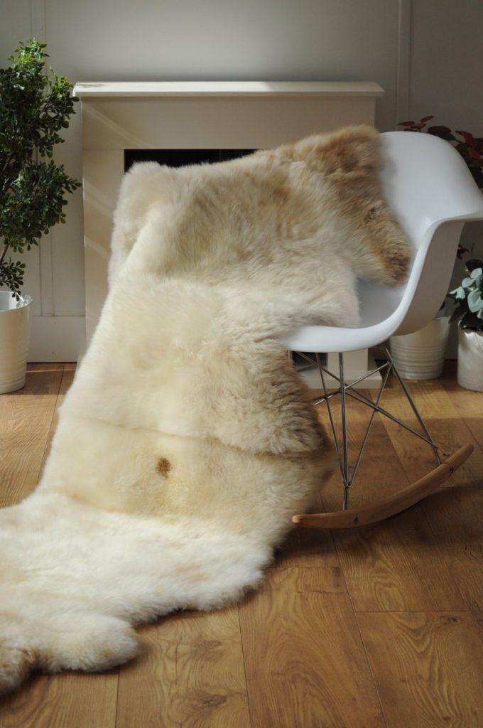 100% British Rare Breed Double Sheepskin Rug in Ivory Pumpkin Spice – Handmade in Somerset
