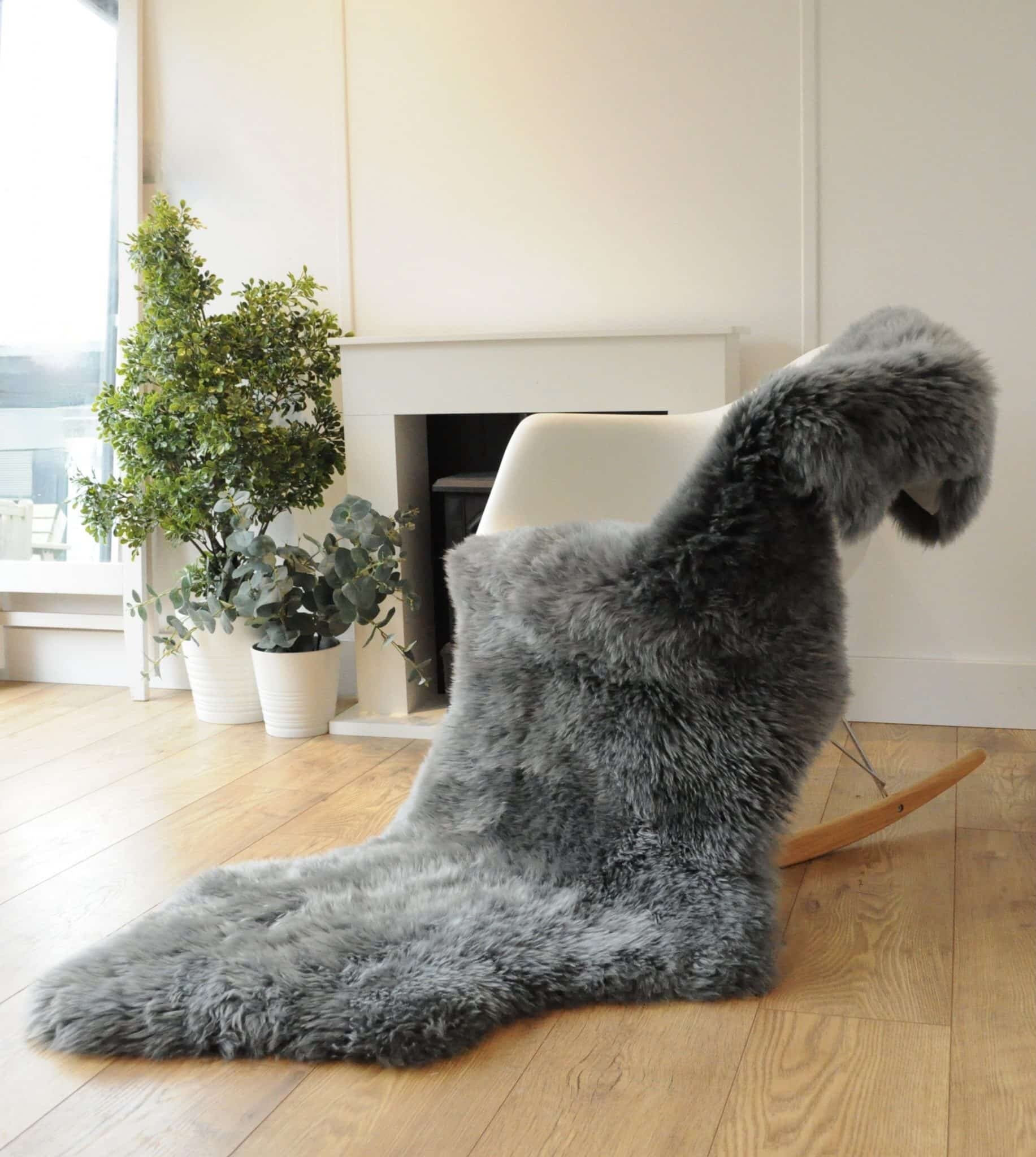 Sheepland Genuine Arctic Grey Long Fur Double Sheepskin Rug