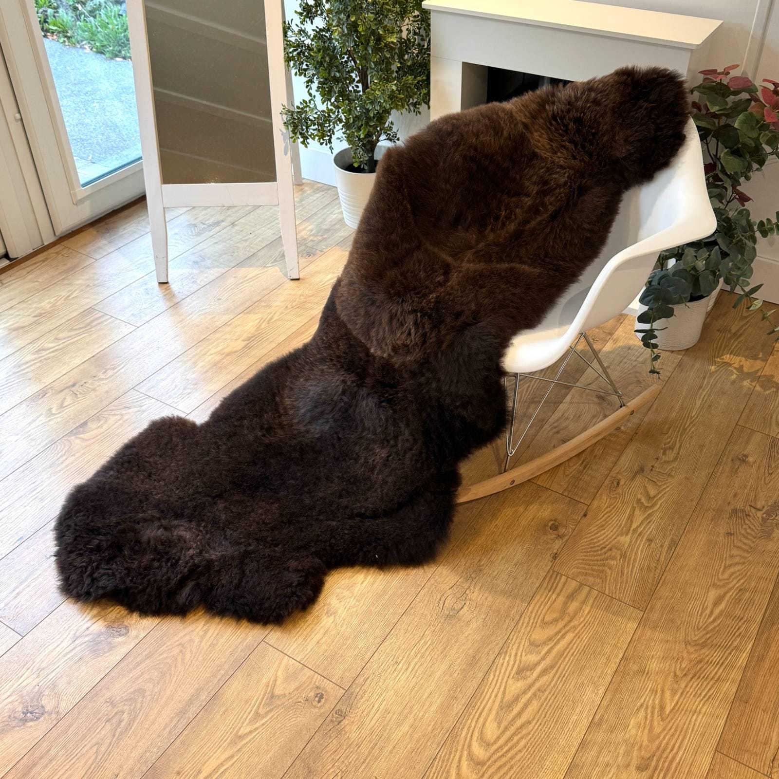 100% British Rare Breed Double Sheepskin Rug in Undyed "Espresso Drift" – Handmade in Somerset