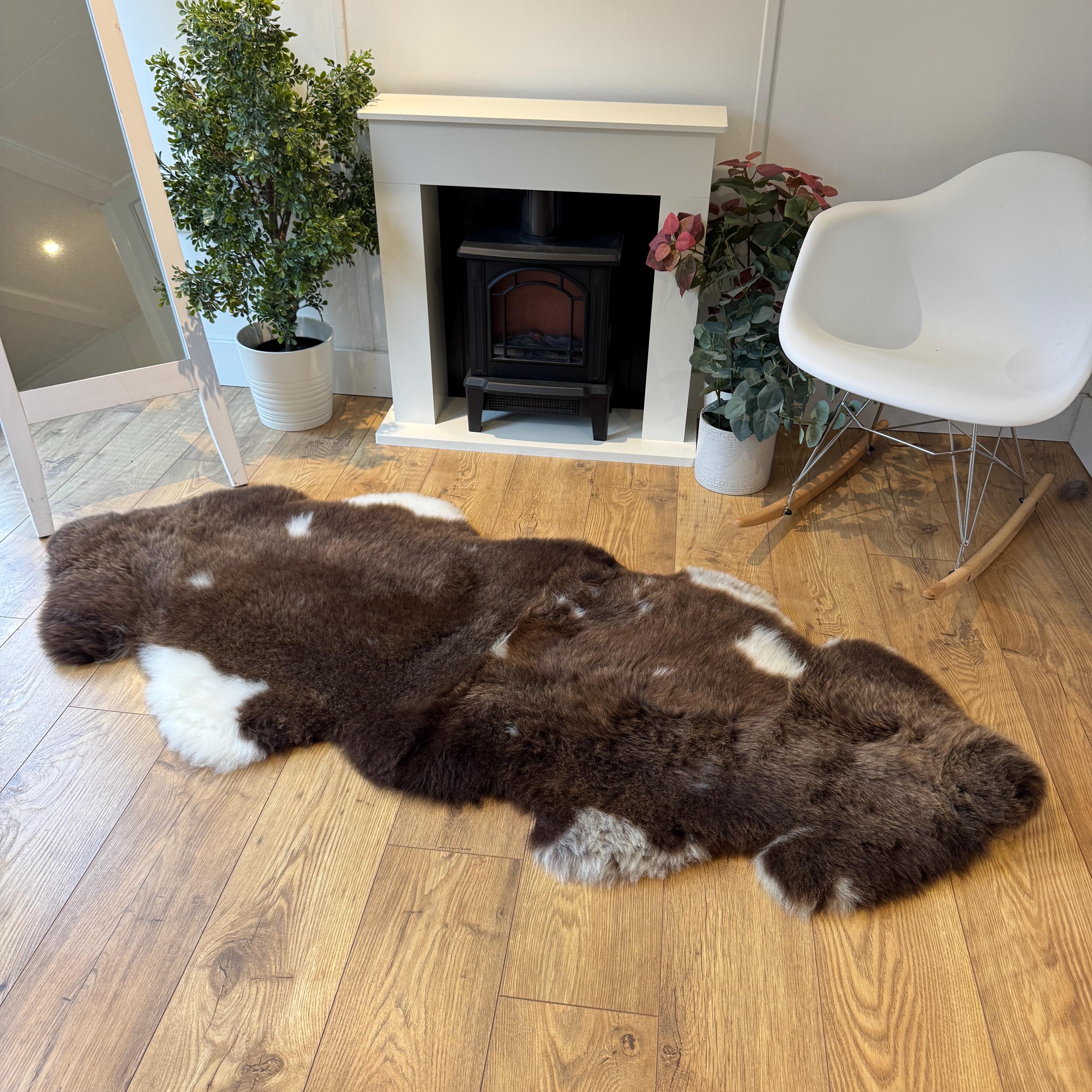 100% British Jacob Undyed Rare Breed Sheepskin Double Rug - Handmade in Somerset