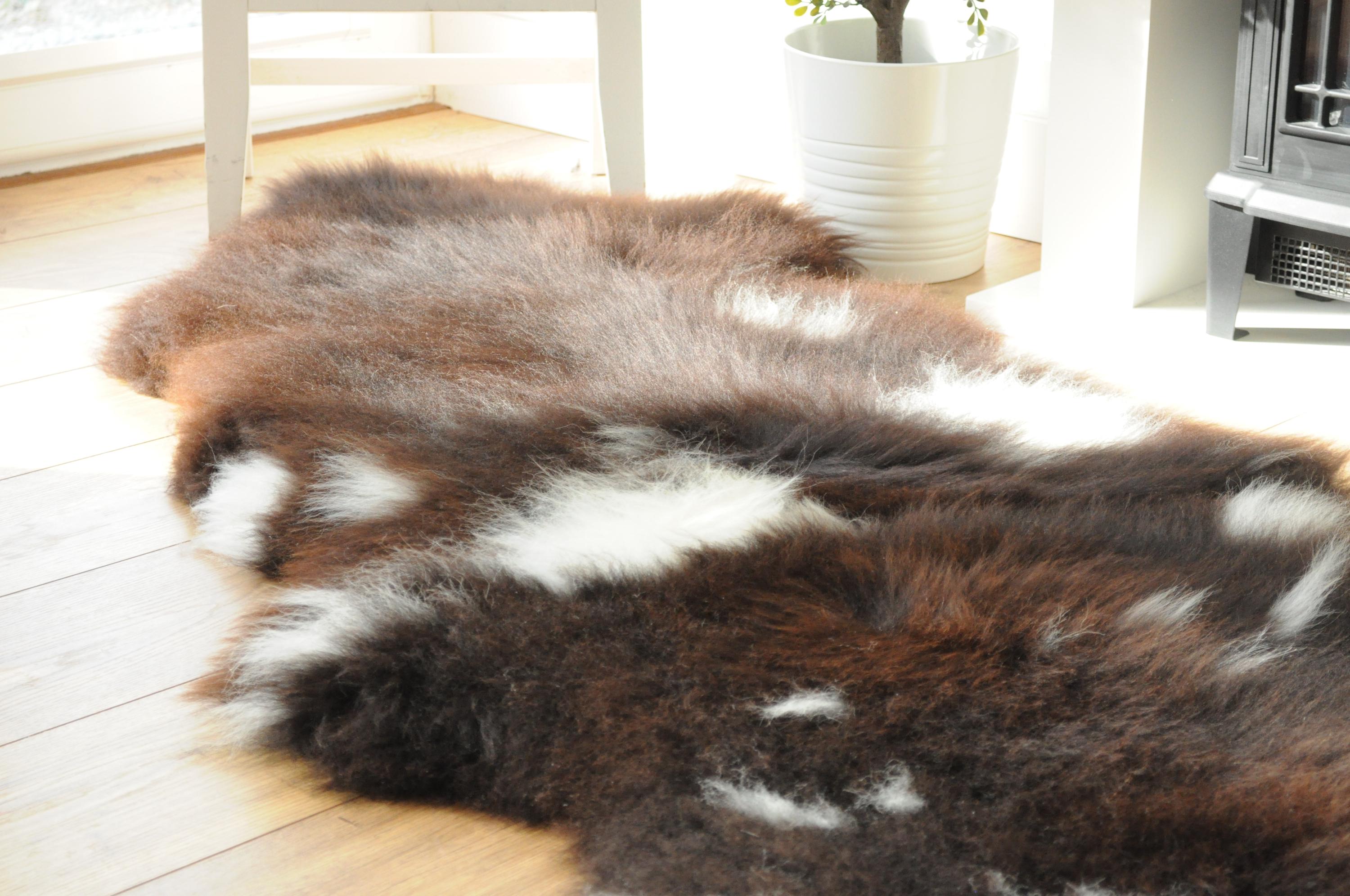 100% British Jacob Undyed Rare Breed Supersize Sheepskin Double Rug - Handmade in Somerset