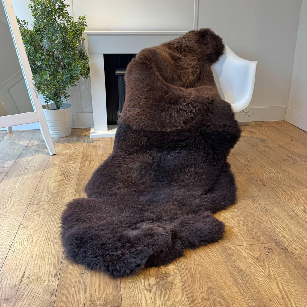 100% British Rare Breed Double Sheepskin Rug in Undyed "Espresso Drift" – Handmade in Somerset