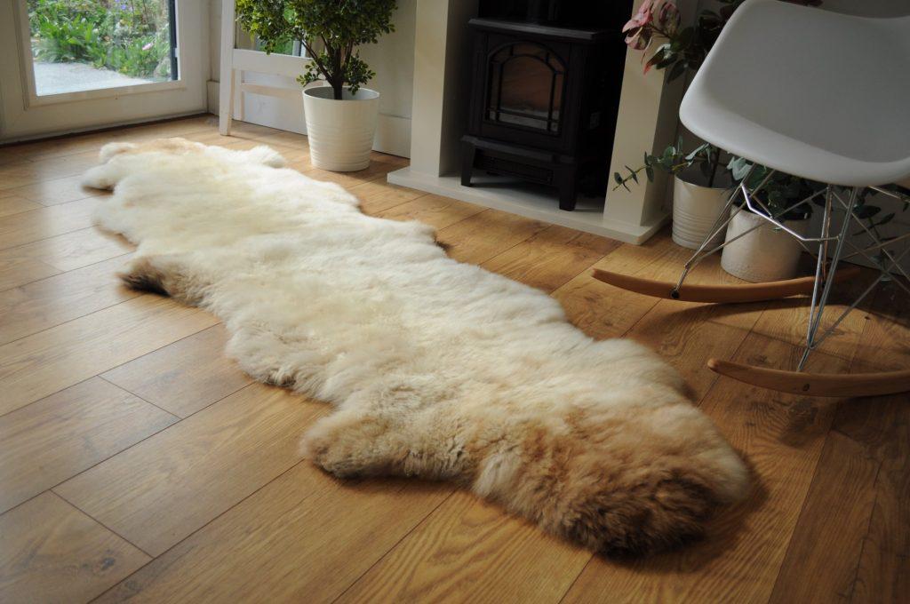 100% British Rare Breed Double Sheepskin Rug in Ivory Pumpkin Spice – Handmade in Somerset