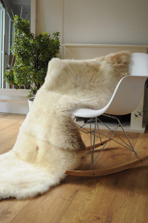 100% British Rare Breed Double Sheepskin Rug in Ivory Pumpkin Spice – Handmade in Somerset
