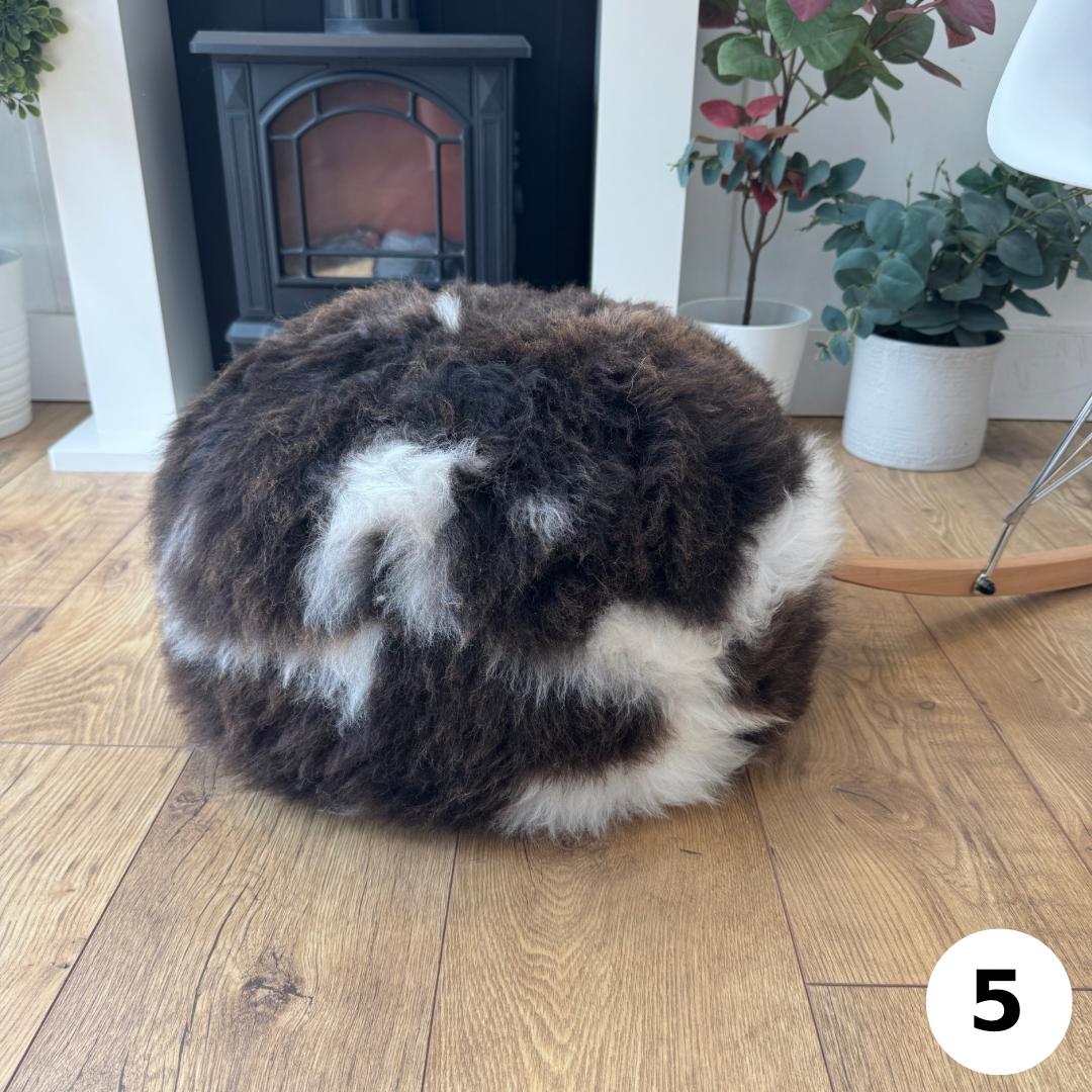 Luxury Handmade 100% British Jacob Sheepskin Pouffe - 5