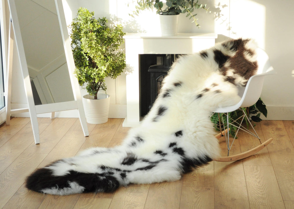 100% British Jacob Undyed Rare Breed Supersize Sheepskin Double Rug - Handmade in Somerset