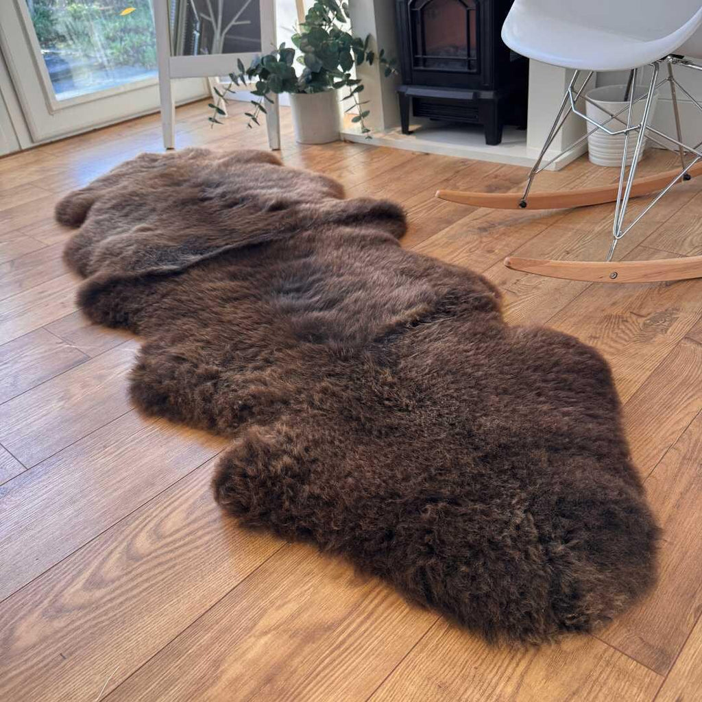 100% British Rare Breed Double Sheepskin Rug in Undyed "Woodland Mocha" – Handmade in Somerset