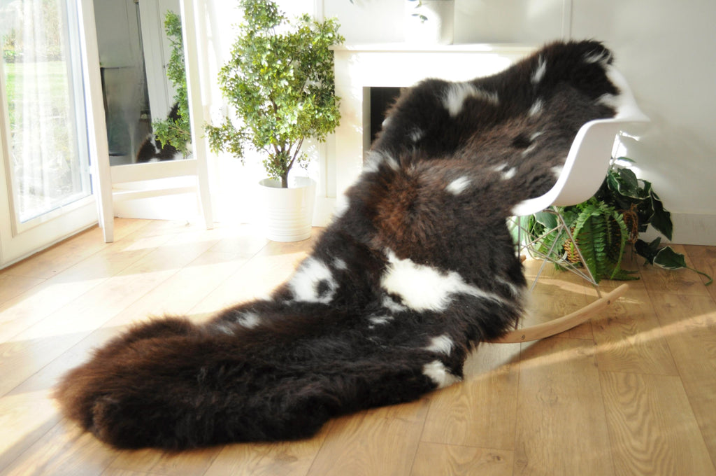 100% British Jacob Undyed Rare Breed Supersize Sheepskin Double Rug - Handmade in Somerset