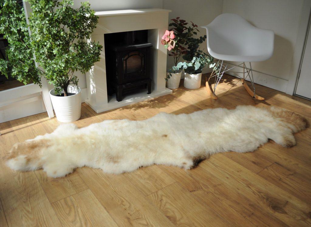 100% British Rare Breed Double Sheepskin Rug in Ivory Pumpkin Spice – Handmade in Somerset