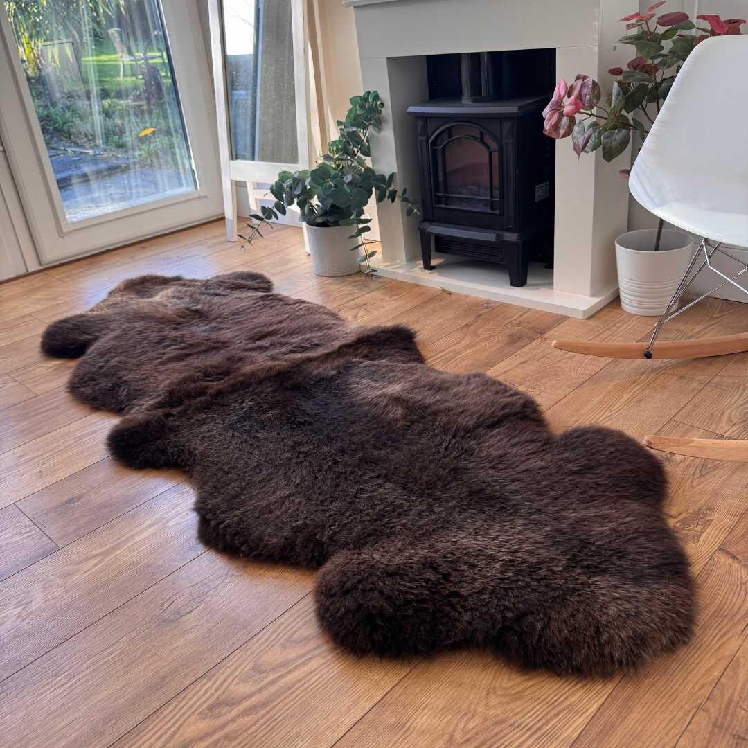 100% British Rare Breed Double Sheepskin Rug in Undyed "Moorland Sable" – Handmade in Somerset