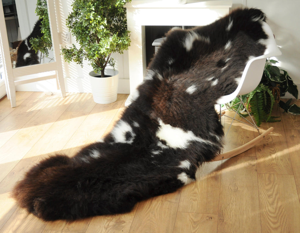 100% British Jacob Undyed Rare Breed Supersize Sheepskin Double Rug - Handmade in Somerset