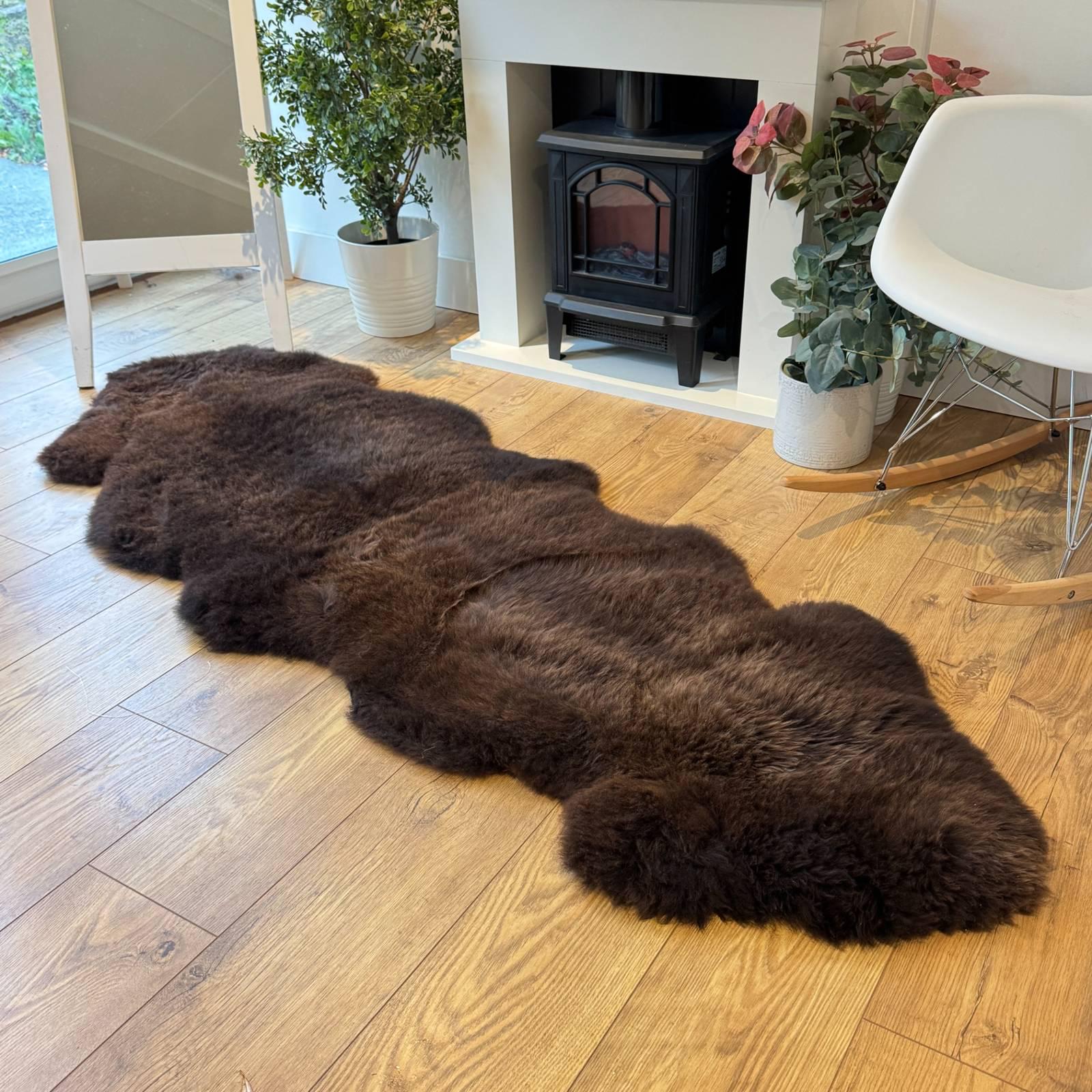 100% British Rare Breed Double Sheepskin Rug in Undyed "Espresso Drift" – Handmade in Somerset