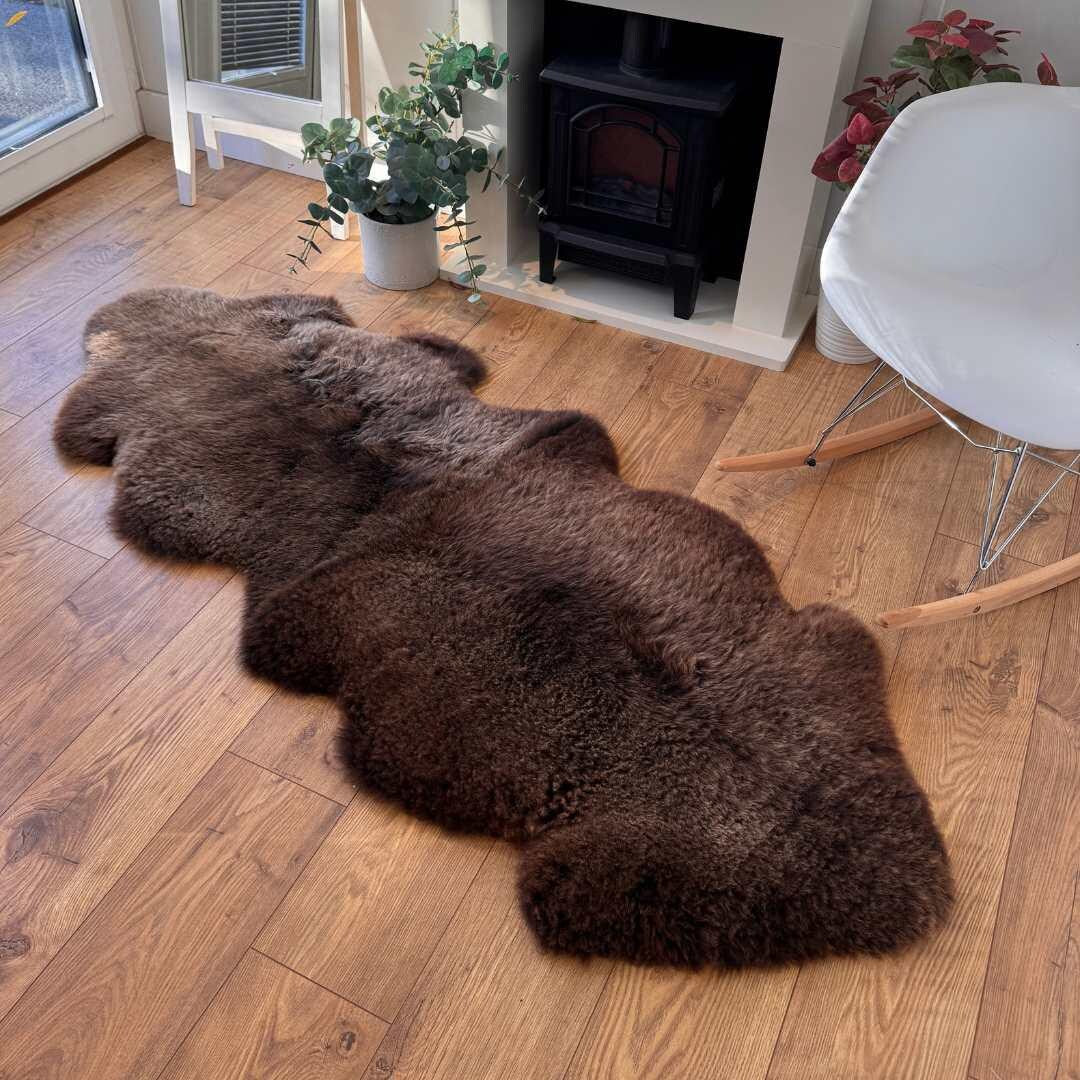100% British Rare Breed Double Sheepskin Rug in Undyed "Cocoa Bracken" – Handmade in Somerset