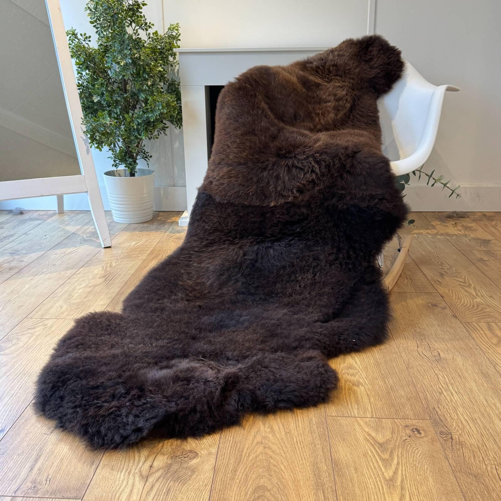 100% British Rare Breed Double Sheepskin Rug in Undyed "Espresso Drift" – Handmade in Somerset