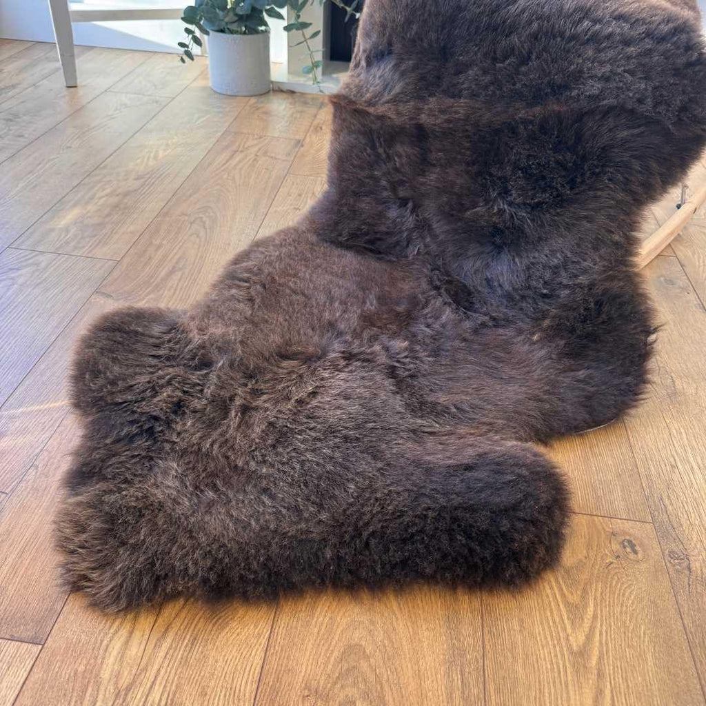100% British Rare Breed Double Sheepskin Rug in Undyed "Moorland Sable" – Handmade in Somerset