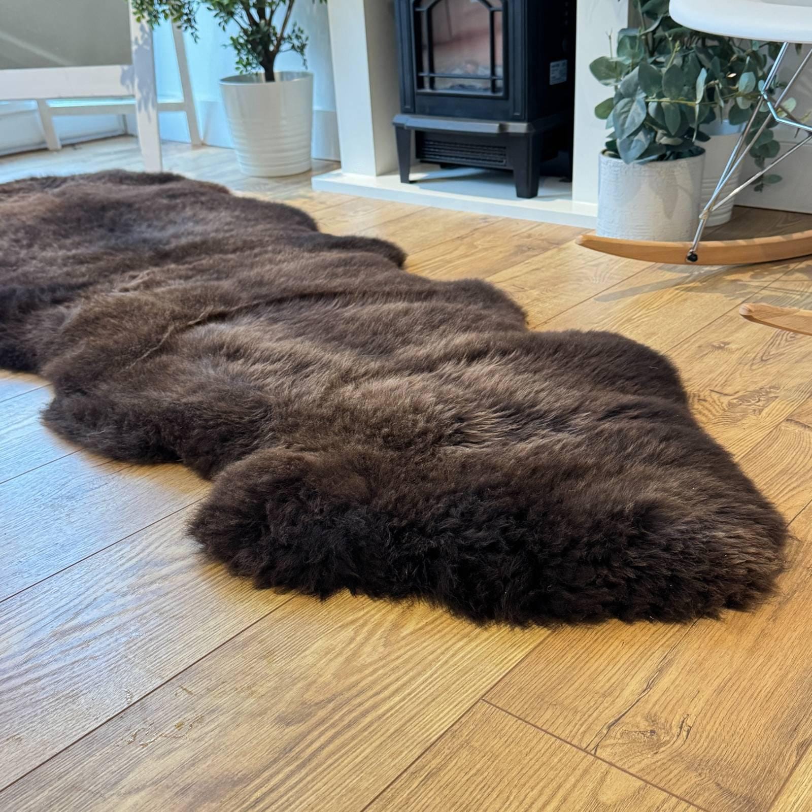 100% British Rare Breed Double Sheepskin Rug in Undyed "Espresso Drift" – Handmade in Somerset