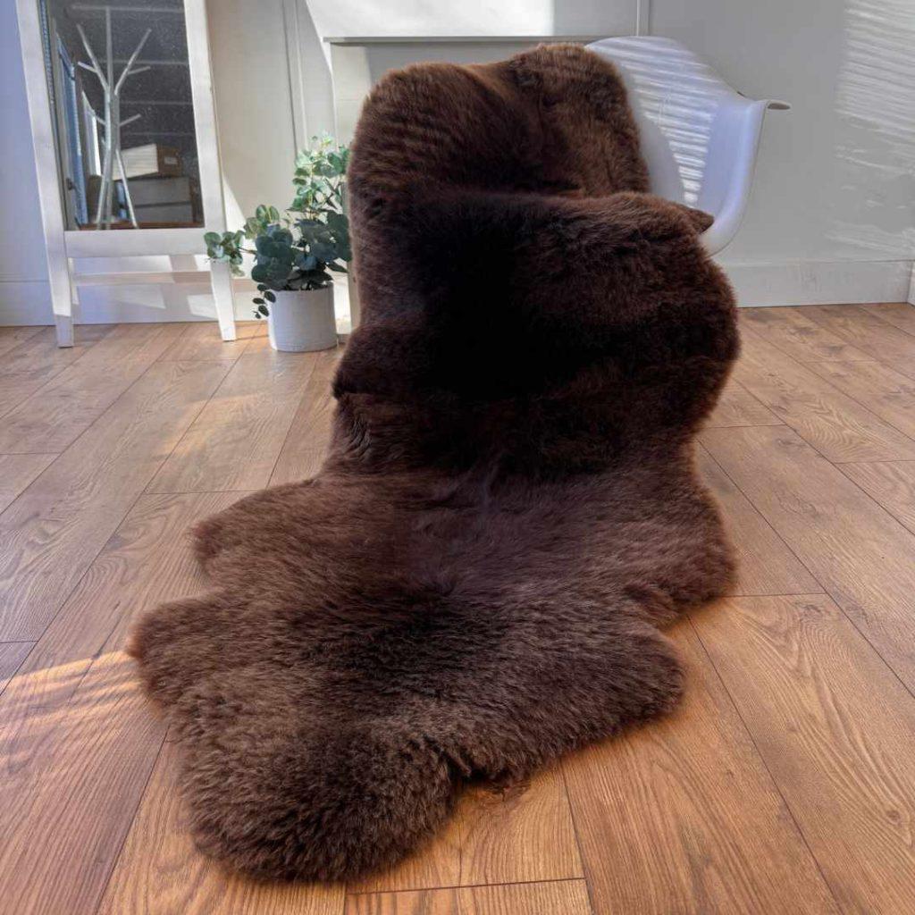 100% British Rare Breed Double Sheepskin Rug in Undyed "Fellside Cocoa" – Handmade in Somerset