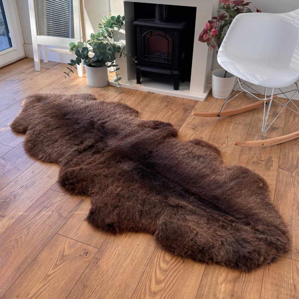 100% British Rare Breed Double Sheepskin Rug in Undyed "Fellside Cocoa" – Handmade in Somerset