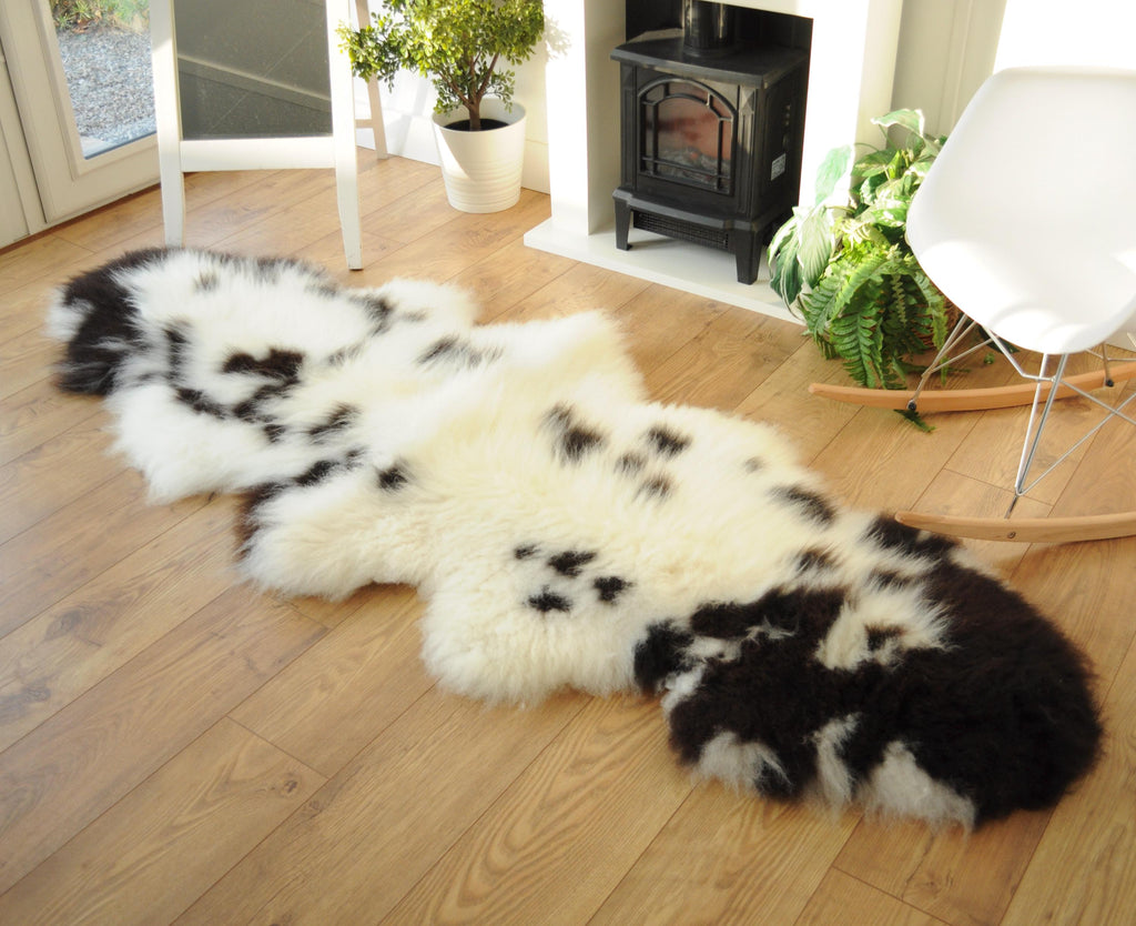 100% British Jacob Undyed Rare Breed Supersize Sheepskin Double Rug - Handmade in Somerset
