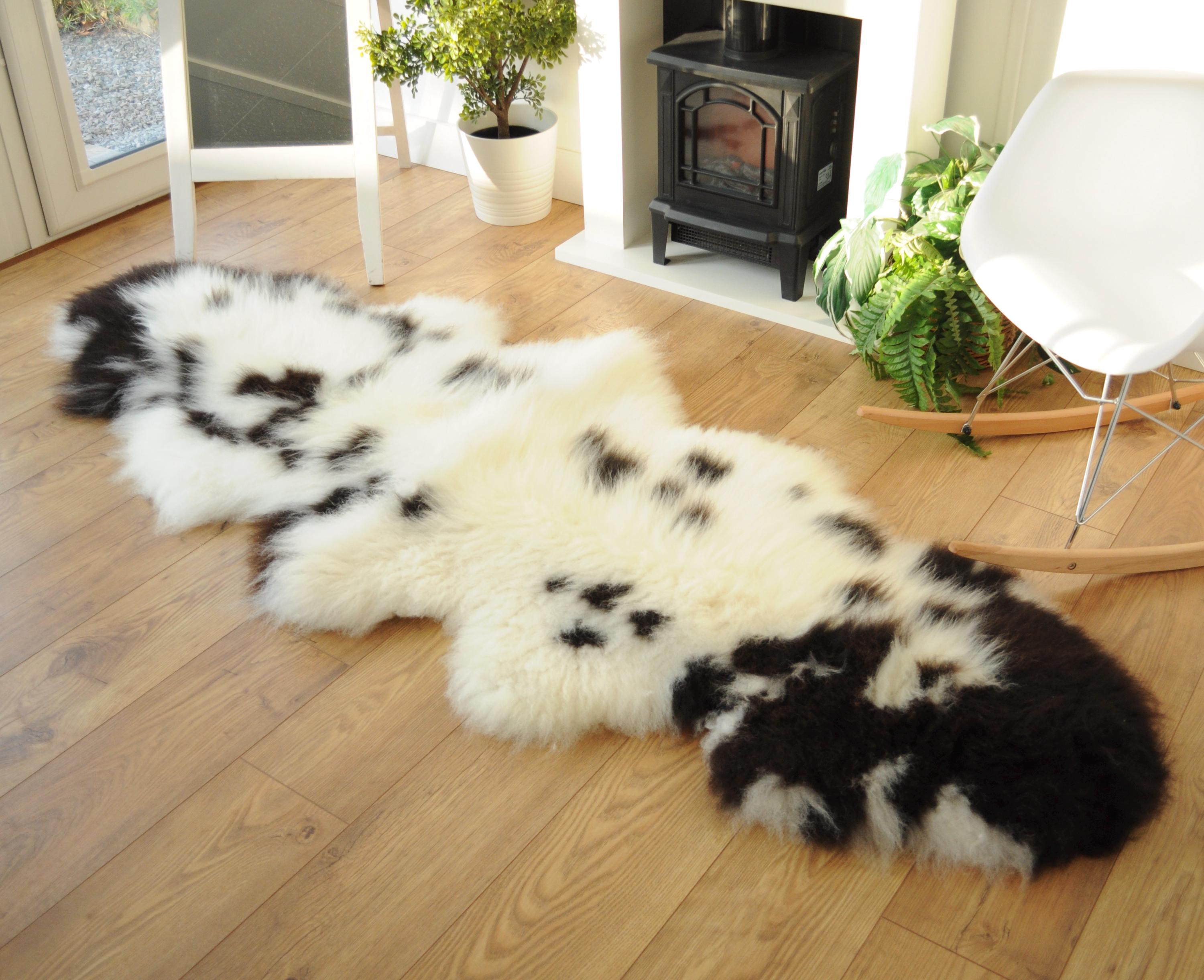 100% British Jacob Undyed Rare Breed Supersize Sheepskin Double Rug - Handmade in Somerset