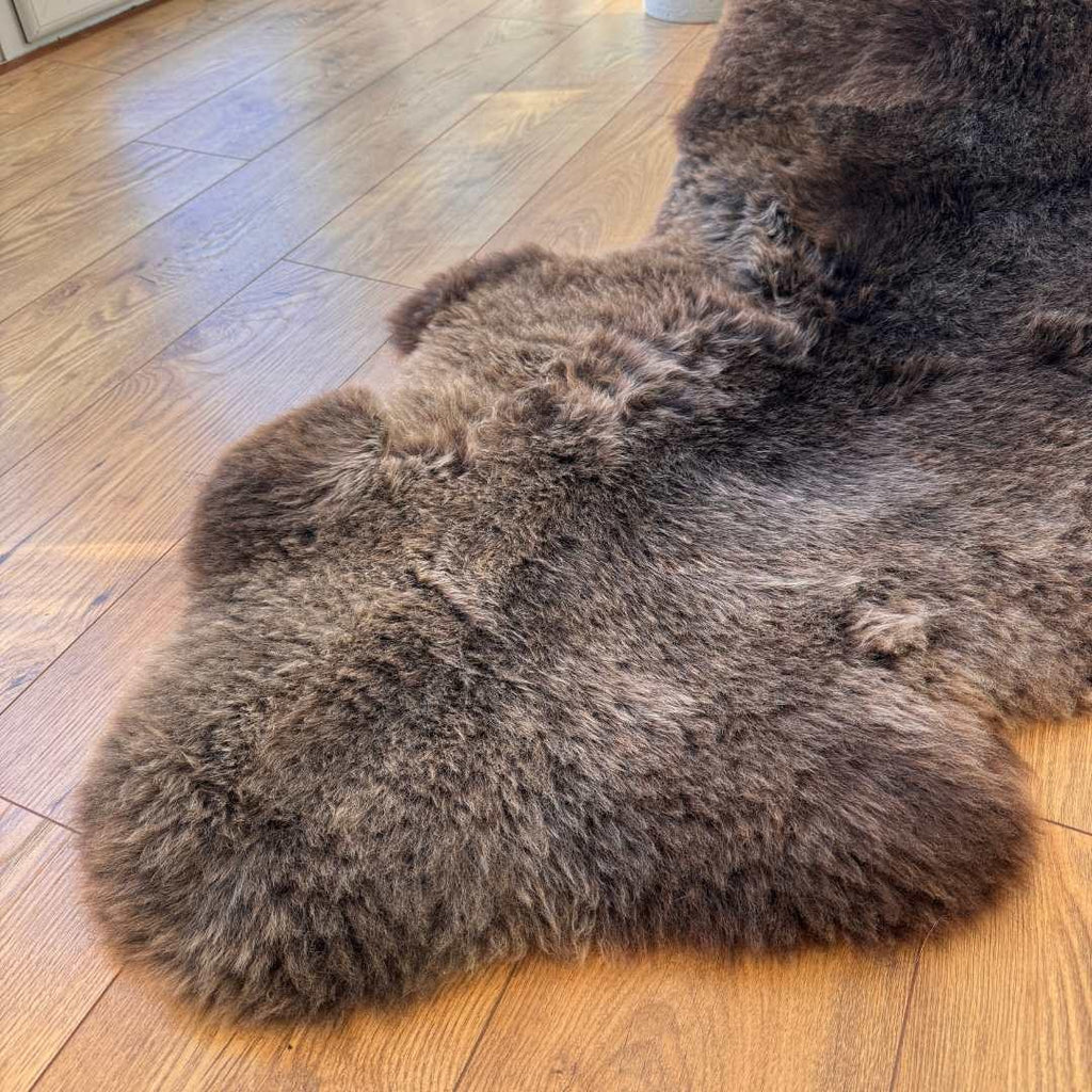 100% British Rare Breed Double Sheepskin Rug in Undyed "Cocoa Bracken" – Handmade in Somerset