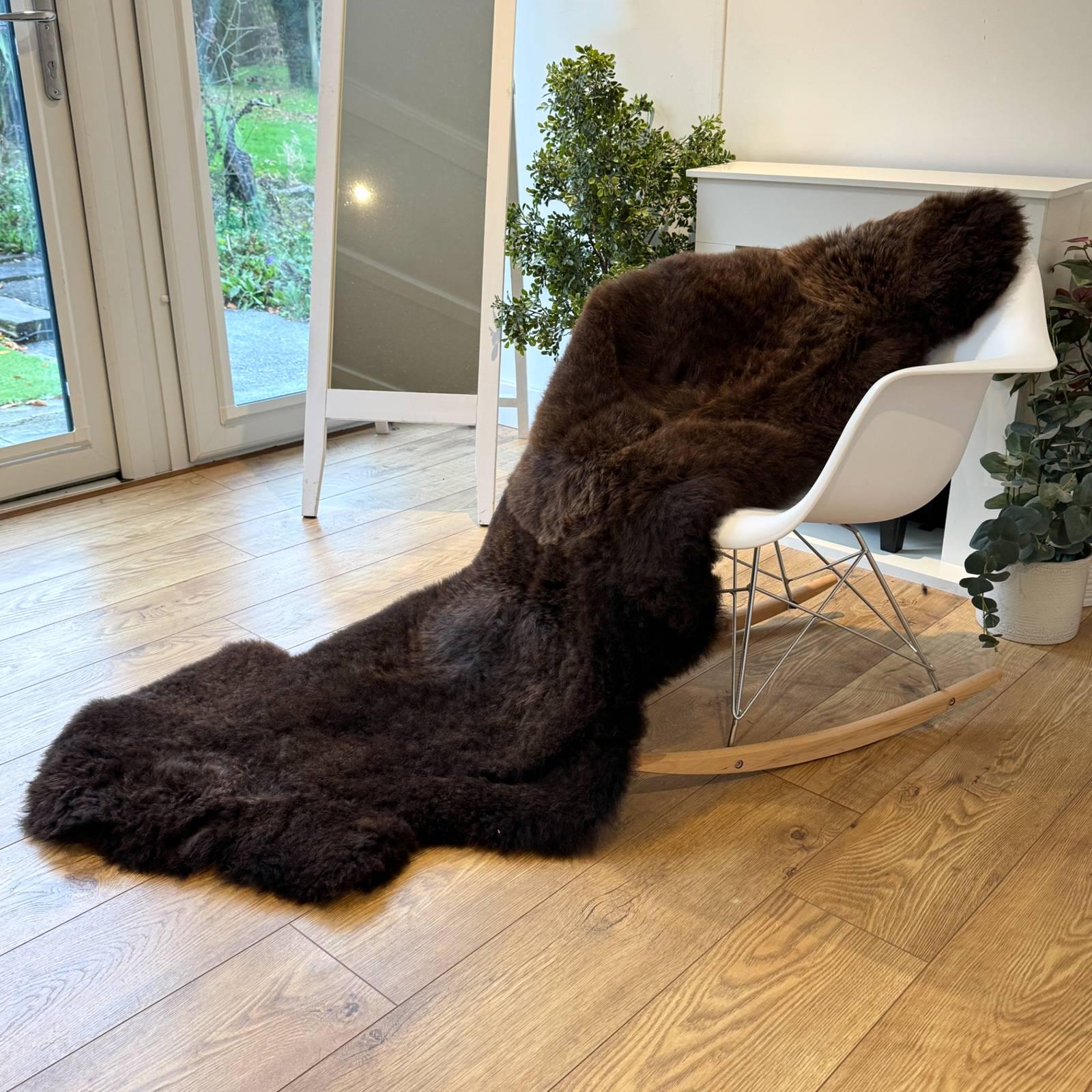 100% British Rare Breed Double Sheepskin Rug in Undyed "Espresso Drift" – Handmade in Somerset