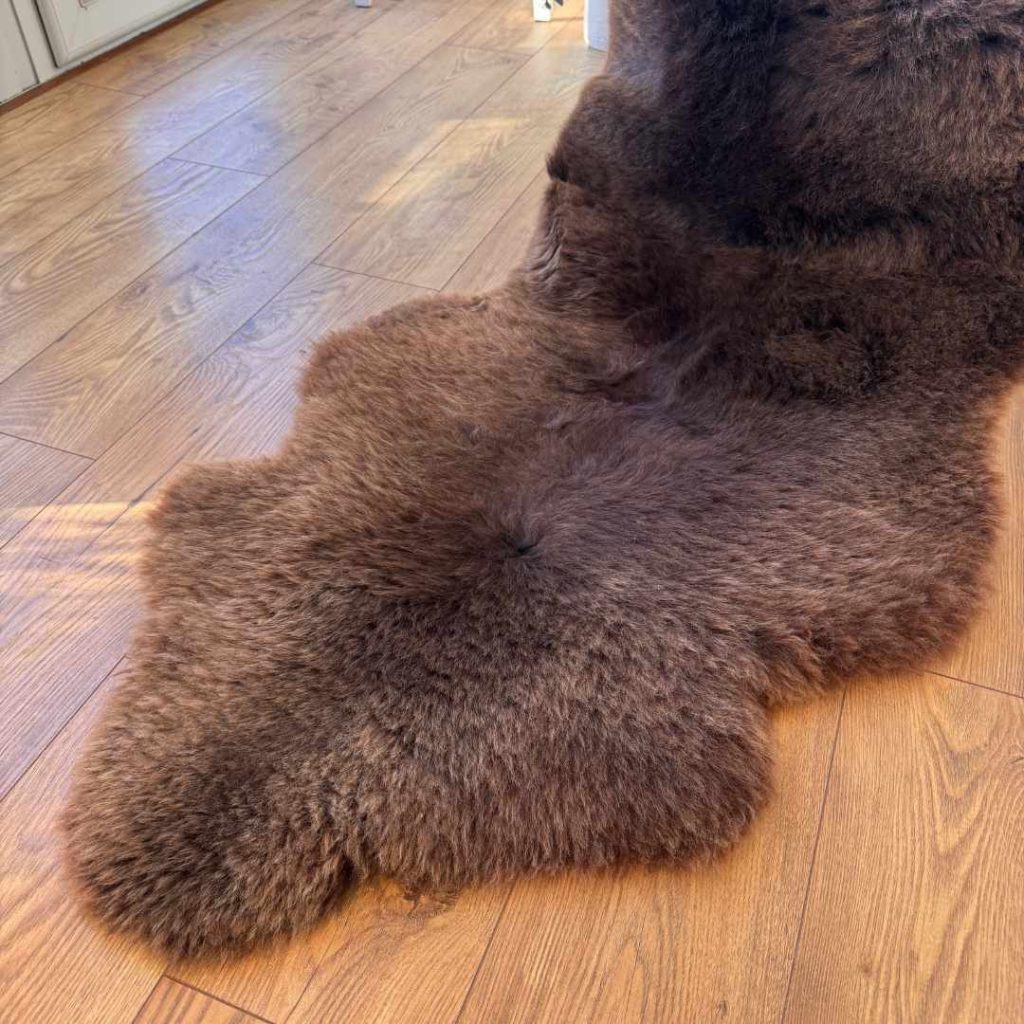 100% British Rare Breed Double Sheepskin Rug in Undyed "Fellside Cocoa" – Handmade in Somerset