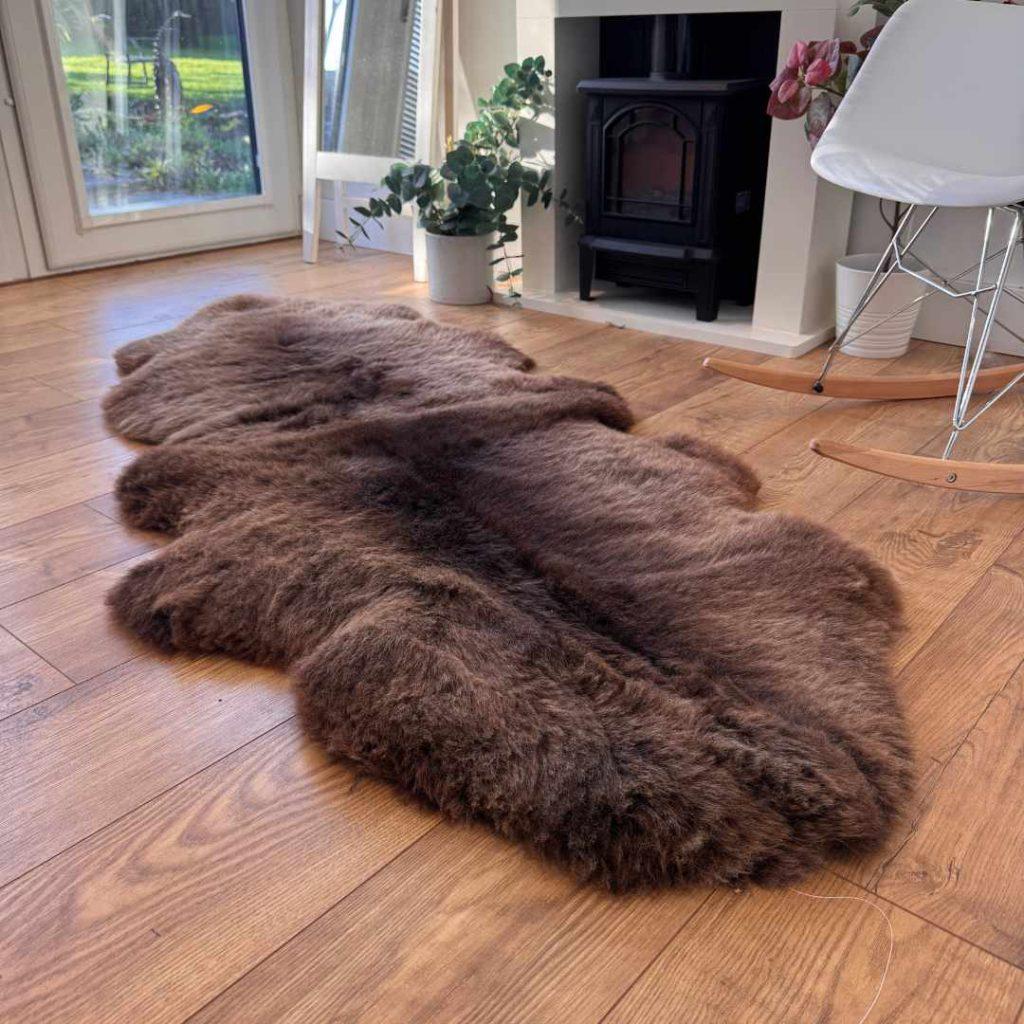 100% British Rare Breed Double Sheepskin Rug in Undyed "Fellside Cocoa" – Handmade in Somerset