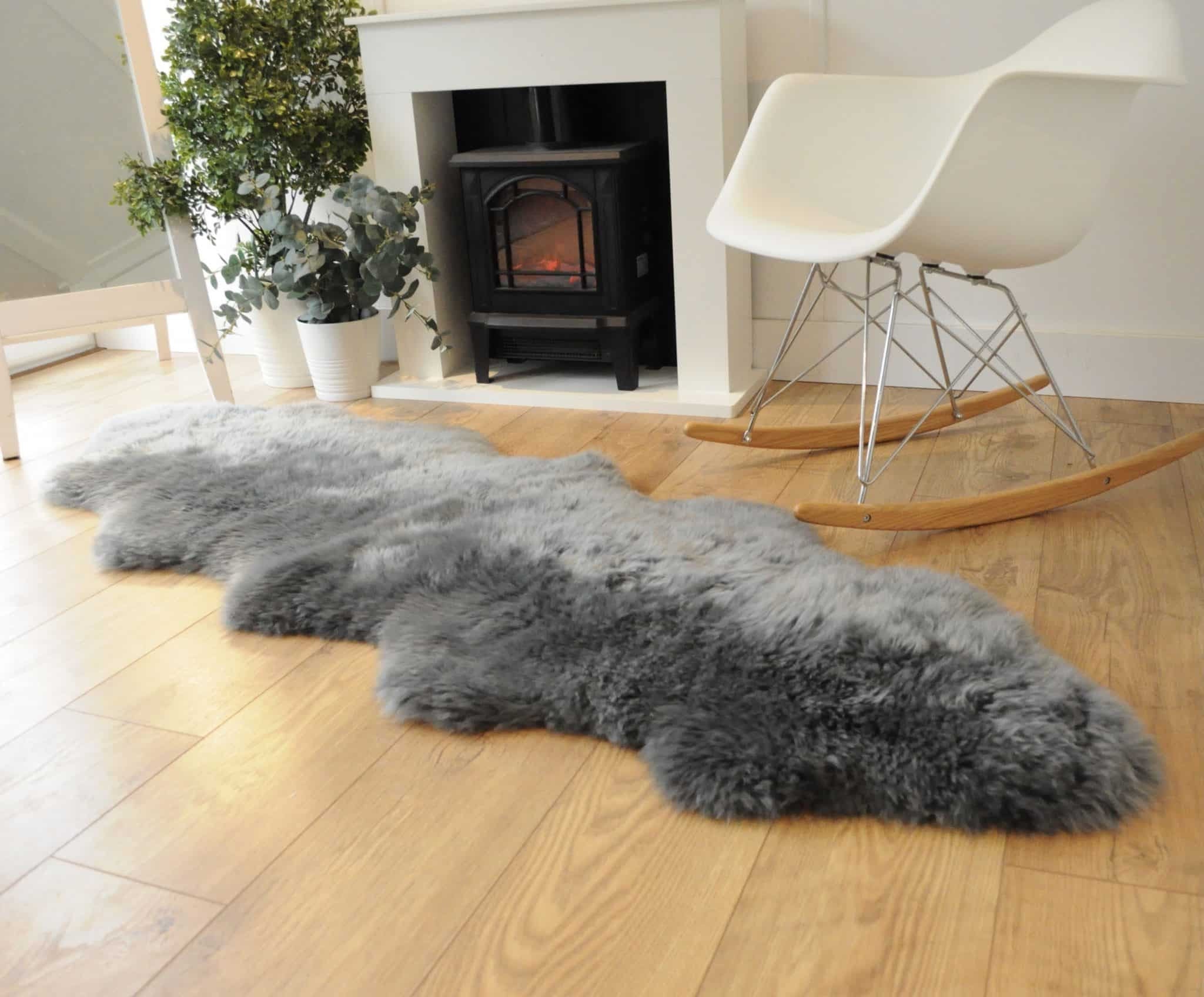 Sheepland Genuine Arctic Grey Long Fur Double Sheepskin Rug