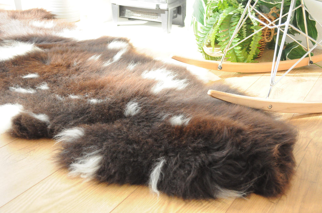 100% British Jacob Undyed Rare Breed Supersize Sheepskin Double Rug - Handmade in Somerset