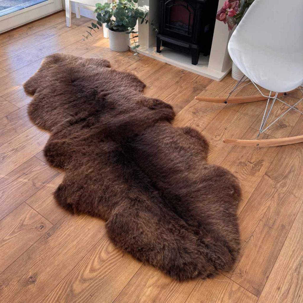 100% British Rare Breed Double Sheepskin Rug in Undyed "Fellside Cocoa" – Handmade in Somerset