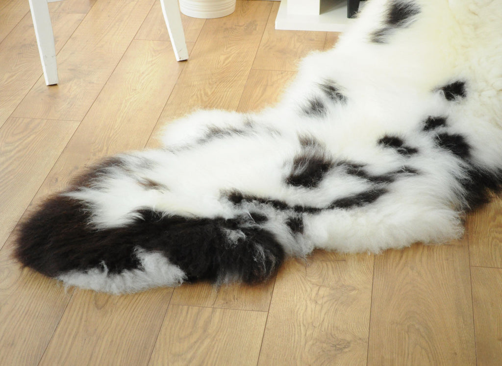 100% British Jacob Undyed Rare Breed Supersize Sheepskin Double Rug - Handmade in Somerset