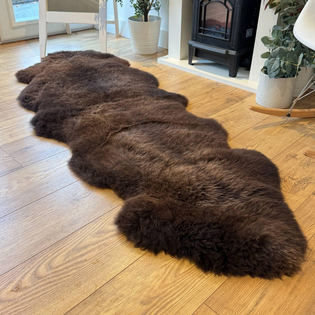 100% British Rare Breed Double Sheepskin Rug in Undyed "Espresso Drift" – Handmade in Somerset