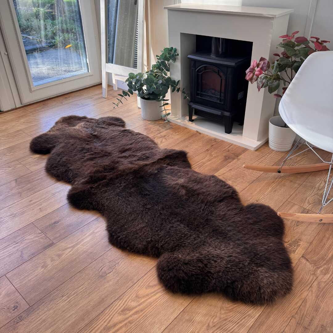 100% British Rare Breed Double Sheepskin Rug in Undyed "Moorland Sable" – Handmade in Somerset