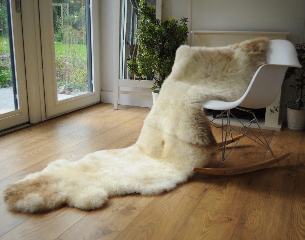 100% British Rare Breed Double Sheepskin Rug in Ivory Pumpkin Spice – Handmade in Somerset