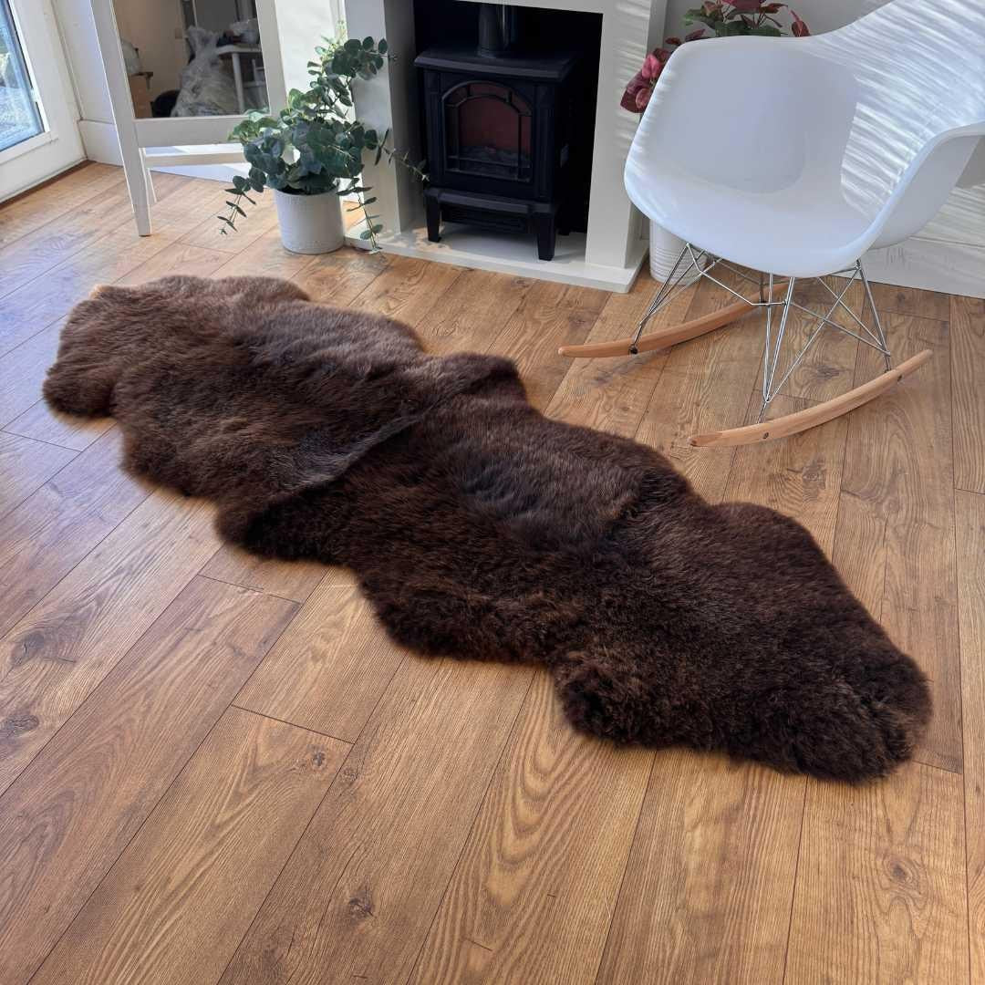 100% British Rare Breed Double Sheepskin Rug in Undyed "Woodland Mocha" – Handmade in Somerset