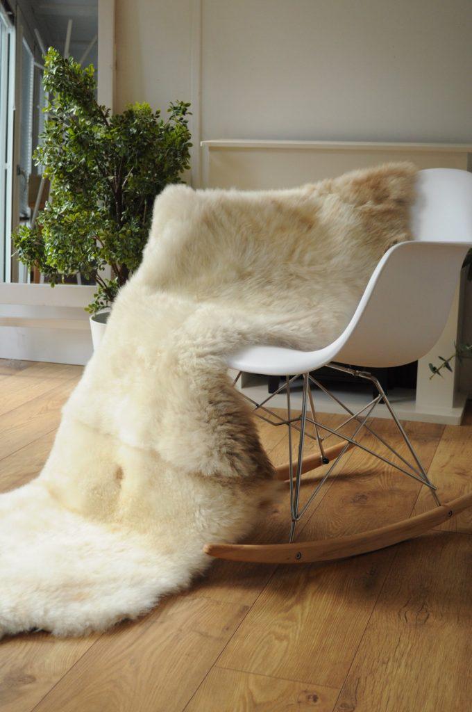 100% British Rare Breed Double Sheepskin Rug in Ivory Pumpkin Spice – Handmade in Somerset