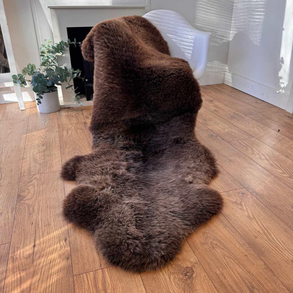 100% British Rare Breed Double Sheepskin Rug in Undyed "Cocoa Bracken" – Handmade in Somerset