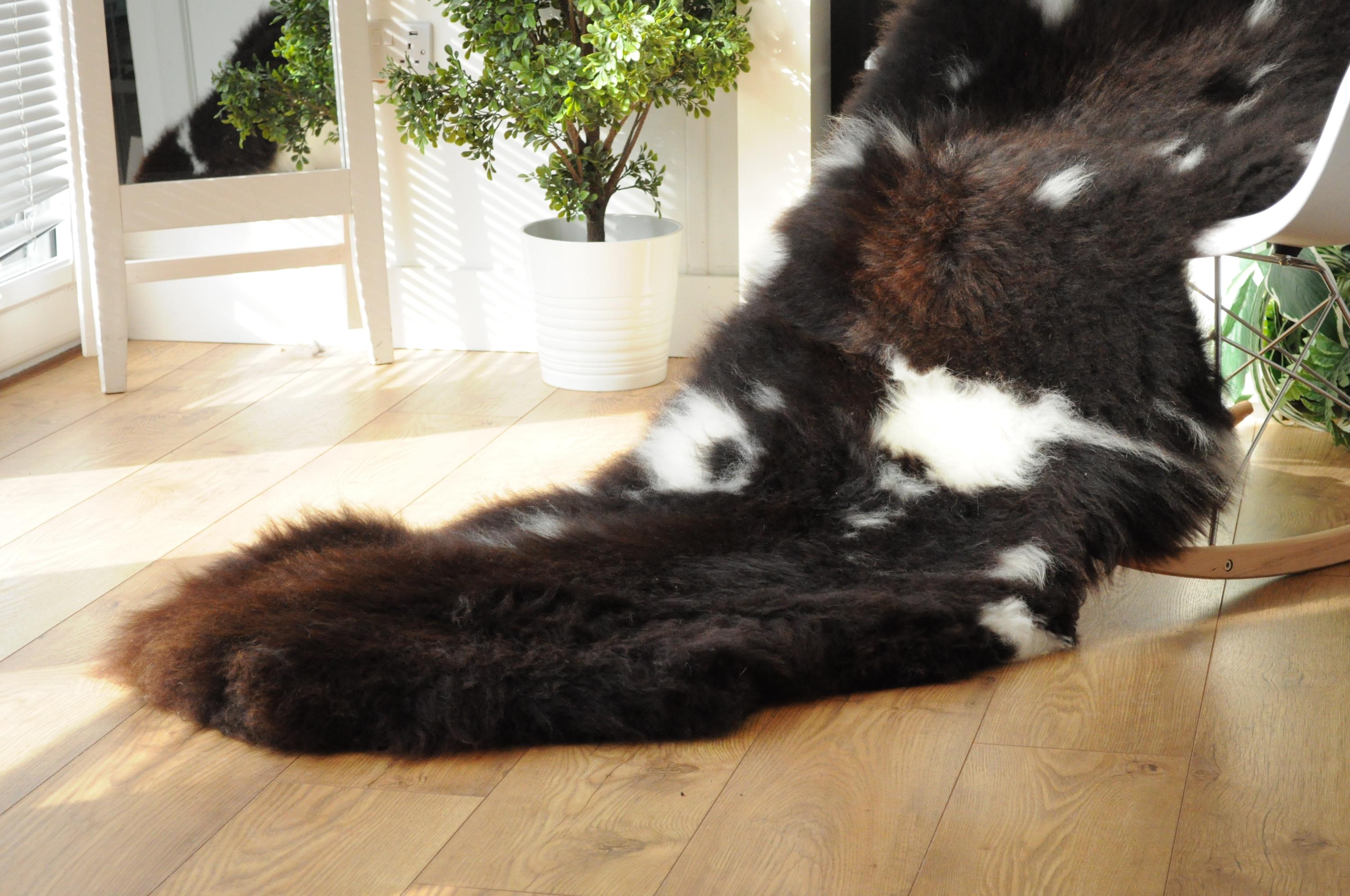 100% British Jacob Undyed Rare Breed Supersize Sheepskin Double Rug - Handmade in Somerset