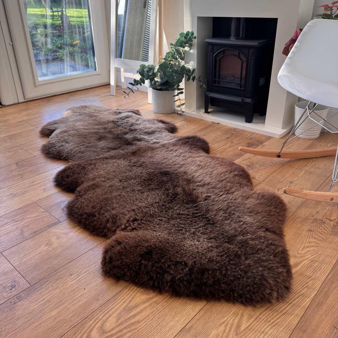 100% British Rare Breed Double Sheepskin Rug in Undyed "Cocoa Bracken" – Handmade in Somerset