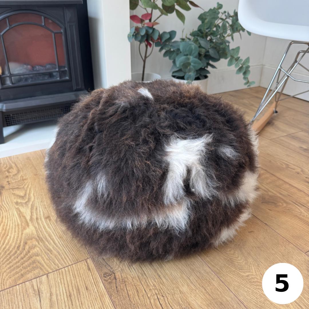 Luxury Handmade 100% British Jacob Sheepskin Pouffe - 5