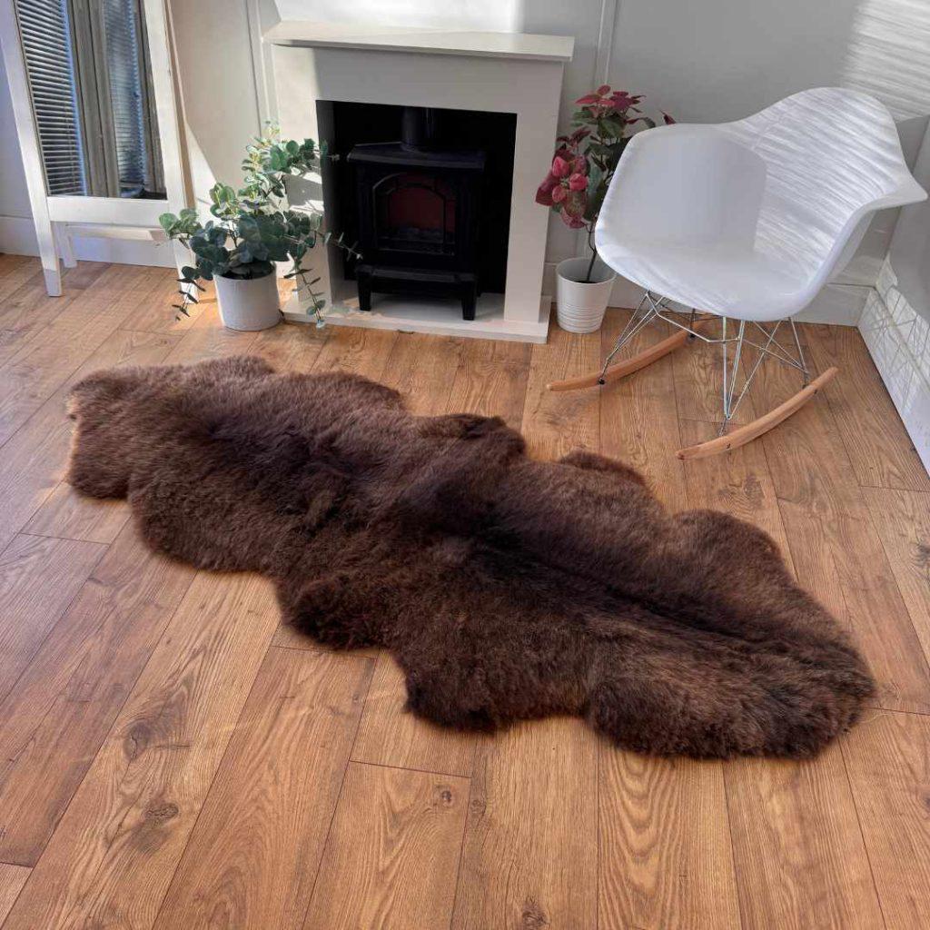 100% British Rare Breed Double Sheepskin Rug in Undyed "Fellside Cocoa" – Handmade in Somerset
