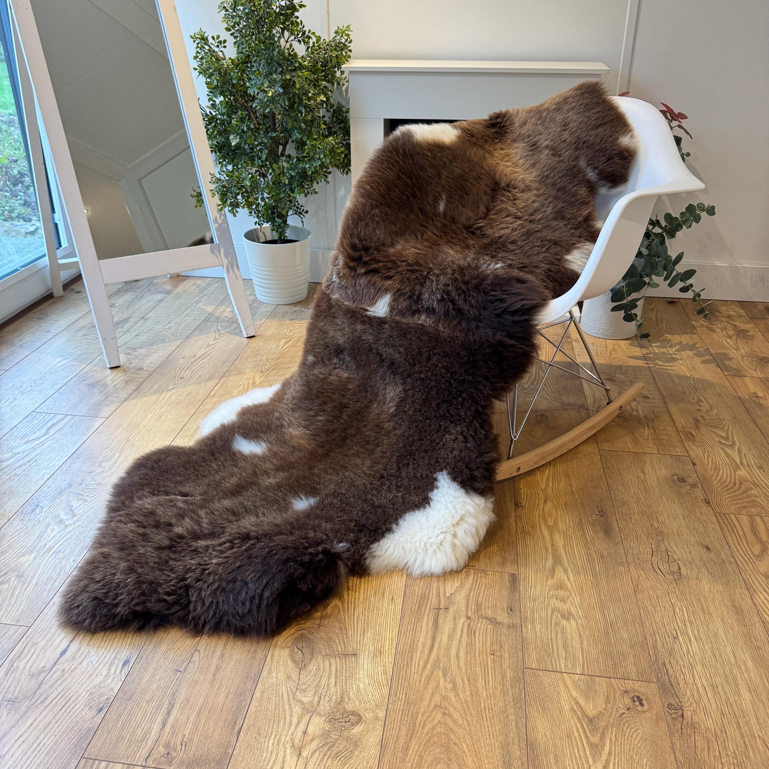 100% British Jacob Undyed Rare Breed Sheepskin Double Rug - Handmade in Somerset