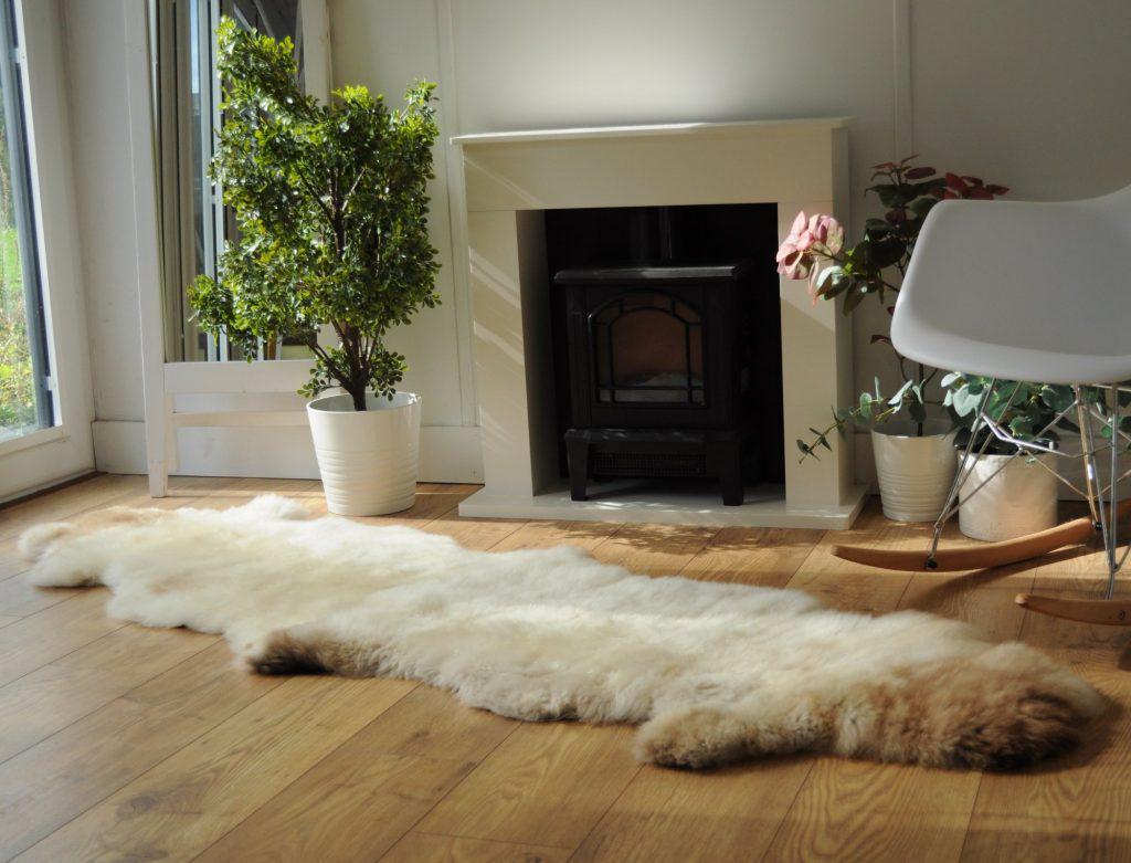 100% British Rare Breed Double Sheepskin Rug in Ivory Pumpkin Spice – Handmade in Somerset