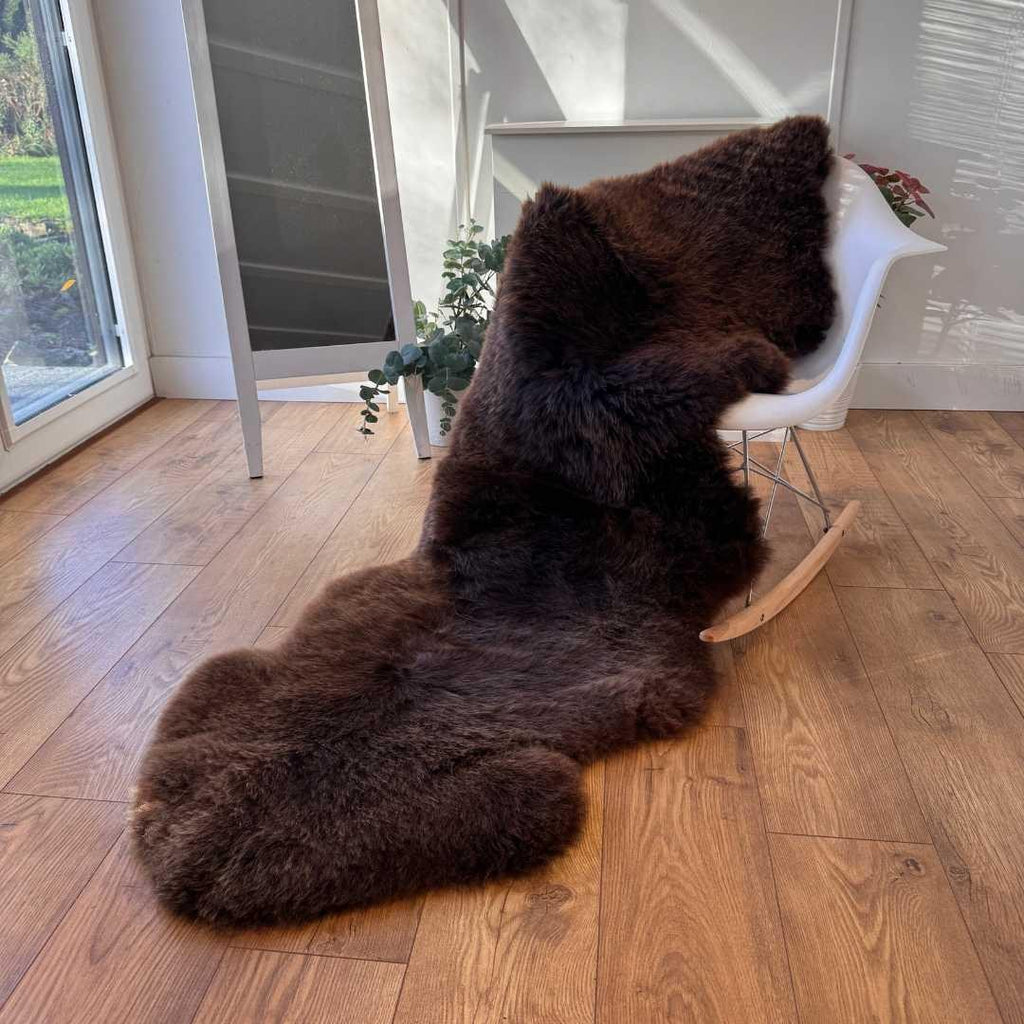 100% British Rare Breed Double Sheepskin Rug in Undyed "Woodland Mocha" – Handmade in Somerset