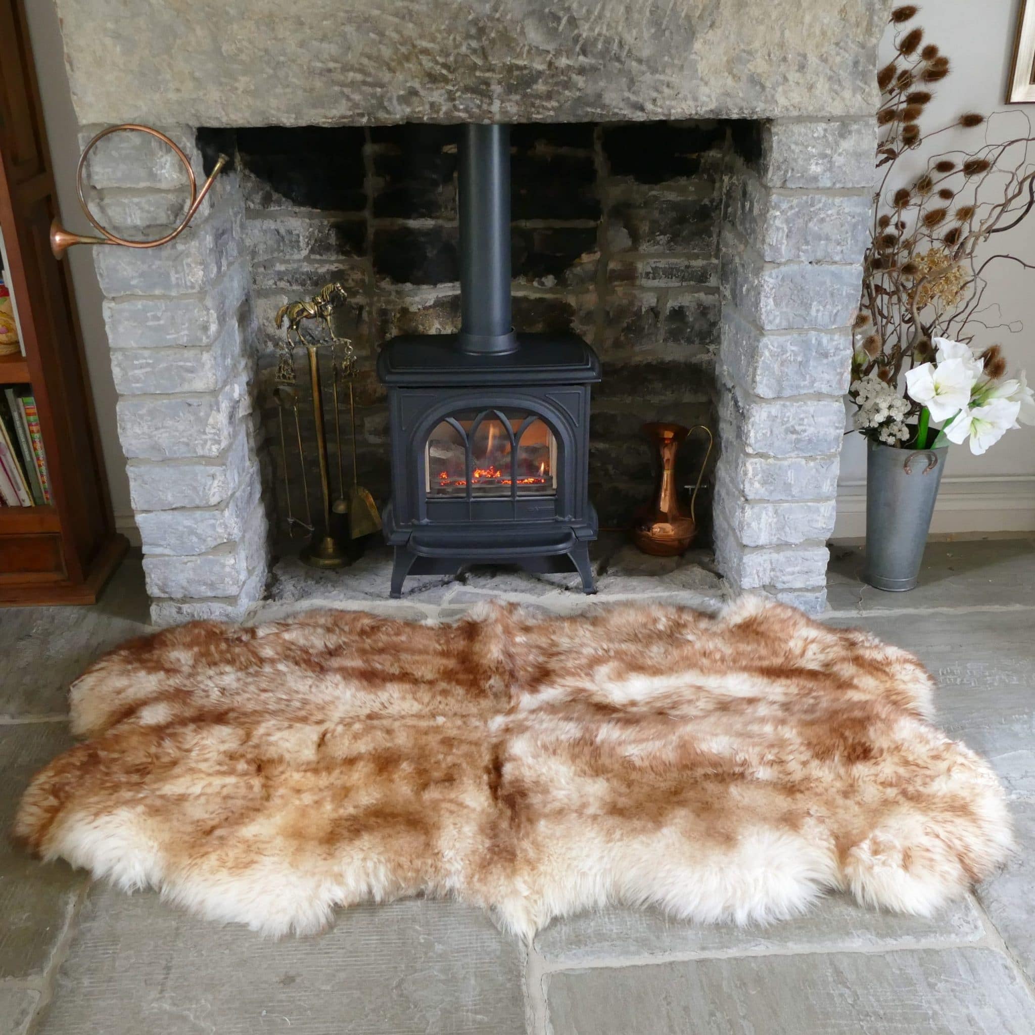 Sheepland Genuine Wolf Tipped Long  Fur Sheepskin Quad Rug