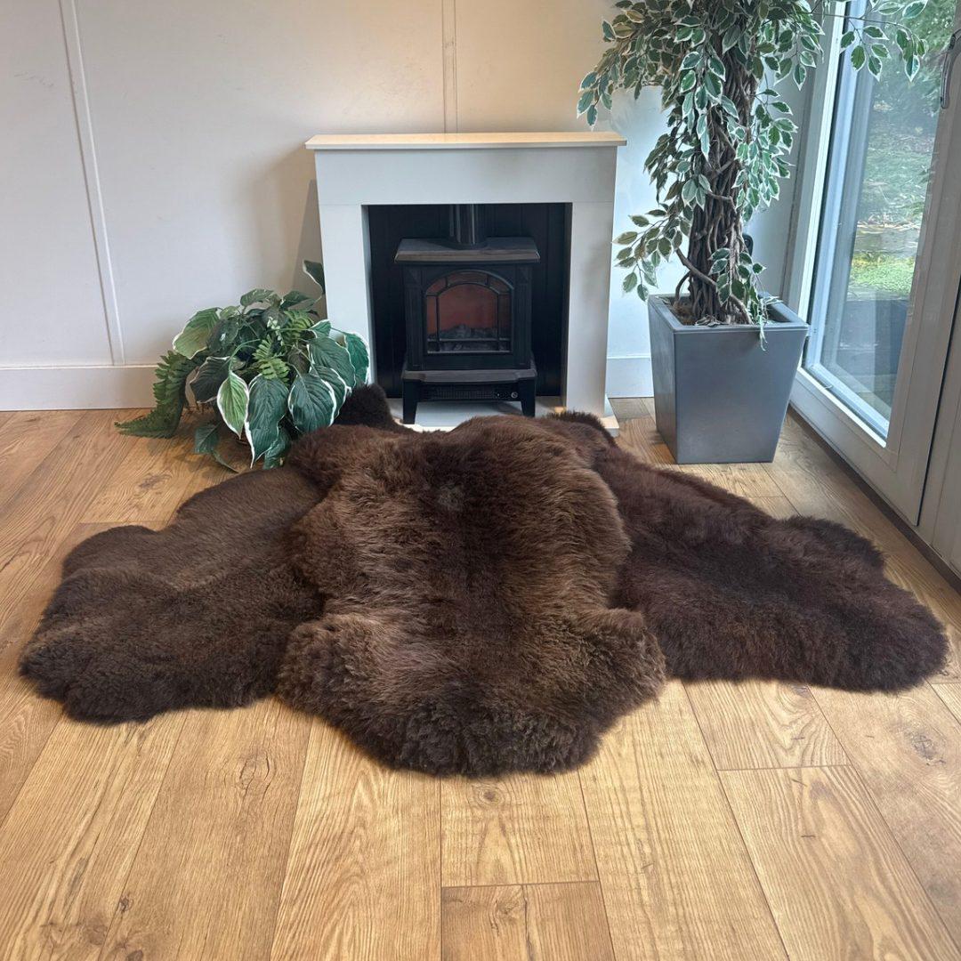 100% Undyed British & EU Rare Breed Sheepskin Rugs in Natural Brown